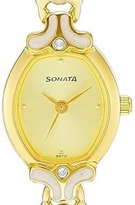 Sonata Quartz Analog Champagne Dial Metal Strap Watch for Women-NS8068YM02