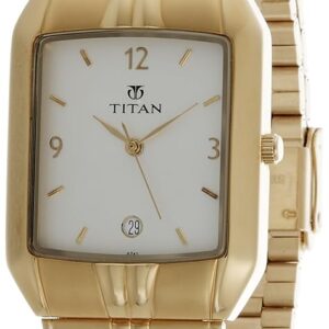 Titan Rectangle White Dial Analog with Date Metal Strap Watch for Men-NS9264YM01/NT9264YM01